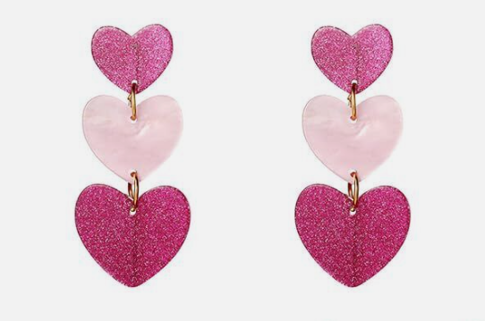 Primary image for Acrylic Pink Valentine Heart Design Long Dangle Earrings