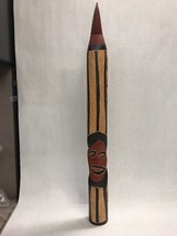 Totem pole hand carved painted 25 inch tall Indian African wood VINTAGE - £47.46 GBP
