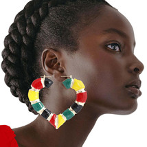 African Flag Color Heart Bamboo Hoops - $39.49