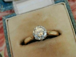 Vintage 1.Ct Moissanite Diamante Solitario Fidanzamento Anello 14K Giallo Dorato - £65.48 GBP
