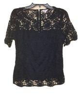 NANETTE LEPORE ROUND Neck Lace Top ROSETTA navy  blouse sz M NEW - $83.01