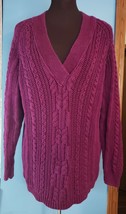 Vintage 80s Marsh Landing Cable Knit Women’s Med Magenta Sweater Ramie V-NECK - £19.71 GBP
