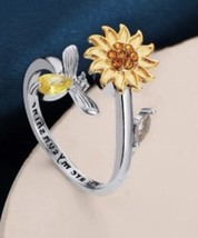 Sunflower and Bee ring with citrine crystal stone - Healing Crystal Jewellery - £8.92 GBP
