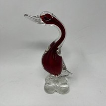Art Glass Murano Style Duck / Goose - Lovely Rose Red &amp; Clear - 7-3/4&quot; Tall - £29.26 GBP