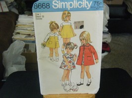 Simplicity 8668 Toddler Girl's Coat & Dress Pattern - Size 1 Chest 20 - $8.65