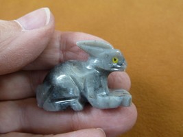 (y-BUN-34) Gray White Bunny Rabbit Soapstone Figurine Love Rabbits Hop Hopping - £6.82 GBP