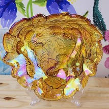 Indiana Carnival Glass Loganberry Bon Bon Candy Dish 7&quot; Amber Iridescent Vintage - £10.98 GBP