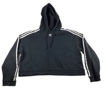 Adidas Hoodie Women’s XL Black Cropped Trefoil Three Stripes Sweatshirt Pullover - £16.89 GBP