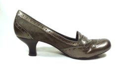 FRANCO SARTO Women Size 6.5 Kitten Heel Gray Round Toe Leather Suede Brogue - £29.77 GBP