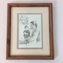 Michele Gauthier Fathers Wolf and Indian Signed Framed Homage Fathers  - £22.40 GBP