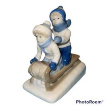 Vintage 1992 Boy and Girl on Sled Figurine Paul Sebastian Porcelain Mexico - £10.26 GBP