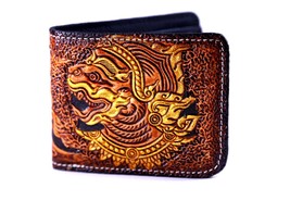 Leather Mens Wallet, Giant Carved Wallet, Small money clip, Best Western... - $43.99