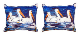 Pair of Betsy Drake Three Pelicans Large Pillows 16 Inch X 20 Inch - £69.98 GBP