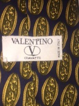 VALENTINO Cravatte 100% Silk  Navy Golden Filigree Design Tie Hand Made ... - £35.61 GBP