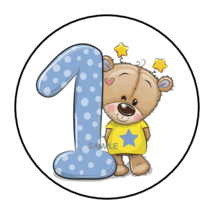 30 Teddy Bear 1ST First Birthday Stickers Envelope Seals Labels 1.5&quot; Round Favor - £5.98 GBP