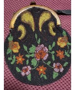 1900’s Original Antique Floral Roses Micro Bead Beaded Purse Bag Black V... - $133.11 CAD