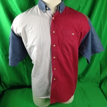 J. Riggings VTG 90s Button Down Shirt Mens Sz XL Short Sleeve Colorblock Ramie - £15.11 GBP