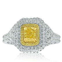 1.60 Ct Cushion Natural Fancy Brownish Yellow Diamond Ring 18k Gold - £3,351.23 GBP
