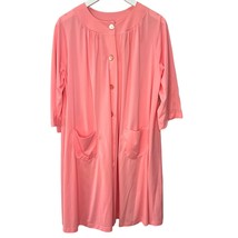 Vintage 60s Shadowline Dressing Robe Pink 3/4 Sleeve Size M Nylon Silky 39&quot; - £23.35 GBP
