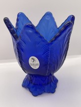 Fenton Blue Leaf-Pattern Vase #F47 Beautiful Lovely Blue Decor Collectible 4” - £14.76 GBP