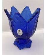 Fenton Blue Leaf-Pattern Vase #F47 Beautiful Lovely Blue Decor Collectib... - $18.69