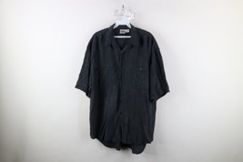 Vintage 90s IOU Mens Large Faded Silk Short Sleeve Collared Button Shirt Black - £38.72 GBP