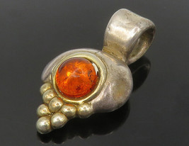 BAT AMI 925 Silver - Vintage Cabochon Amber Sculpted Bubble Pendant - PT10990 - $47.40