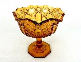 LE Smith Amber Compote, Heritage Quintec Pattern, Mid 1900s, 8-Sided Pedestal - £19.54 GBP