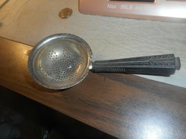 Vintage Small Metal Scoop TEA STRAINER Black Plastic Handle Kitchen Utensil NICE - £7.99 GBP