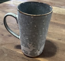 tag falling snow and reindeer mug 5.8” Tall x 3.25” Diameter - $12.00