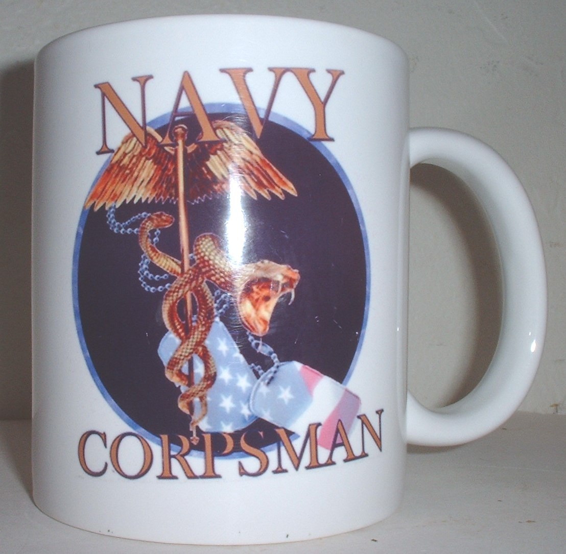 ceramic coffee cup: USN US Navy Corpsman - $15.00