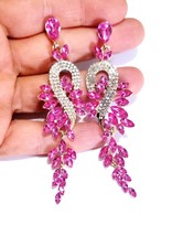 Chandelier CLIP On Earrings, Rhinestone Pink Earrings, Dangle Crystal Earrings,  - £28.10 GBP