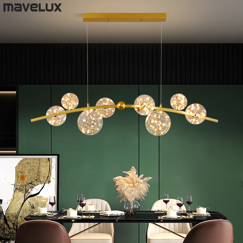 Nordic LED Pendant Lamp Clear Glass Ball Long Chandelier For Dining Room... - $182.41+