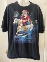 Dec 25th Cat Santa Unicorn Believe TShirt Size 3X Crewneck Black Short S... - $15.83