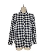 Talbots Women&#39;s Petites Button Up Top Size P Black White Plaid Long Sleeve - $27.72