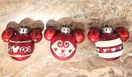 Set 3 Red Disney Icon Mickey Mouse Ear Glass Christmas Ornaments - $25.73 CAD