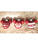 Set 3 Red Disney Icon Mickey Mouse Ear Glass Christmas Ornaments - $25.49 CAD