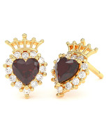 Garnet Diamond Claddagh Motive Stud Earrings in 14k Yellow Gold - $573.06 CAD