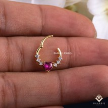 Ria 14K Septum Nose Ring in Gold with Heart Pink Diamond Clicker Daith P... - €188,16 EUR+