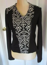 Velvet Thorn  Jacquard Collarless Black &amp; Ivory Aztec  Zip Up Jacket Size M - £6.12 GBP