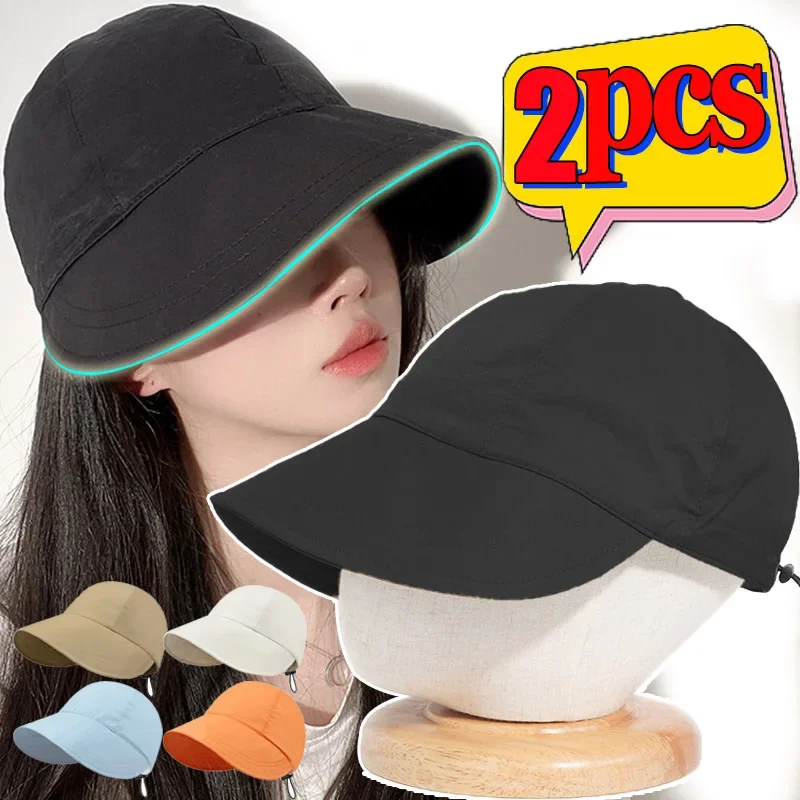 1/2PCS Foldable Wide Brim Sun Hat Bonnet Drawstring Adjustable Caps For Women - £10.85 GBP+