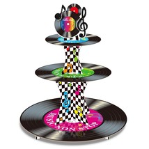 3 Tier 1950&#39;S Rock And Roll Music Party Decorations Record Cupcake Stand... - $18.99