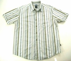 Kuhl Suncel Fabric White Gray Striped Short Sleeve Button Front Shirt Men Large - £31.92 GBP