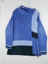 Vtg White Stag Cowl Neck Acrylic Sweater Women&#39;s 16W Blue Black Color Block - £11.98 GBP