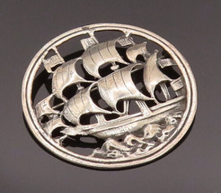 925 Silver - Vintage Antique Sailboat Ship Scenery Cutout Brooch Pin - BP10160 - $114.35