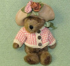 Boyds Bears Mrs. Mertz Teddy 1998 10" Vintage Plush With Flower Hat Pink Sweater - $10.80