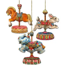 Designocracy Carousel Wooden Christmas Ornament, Set of 3 Assorted Made ... - £37.96 GBP