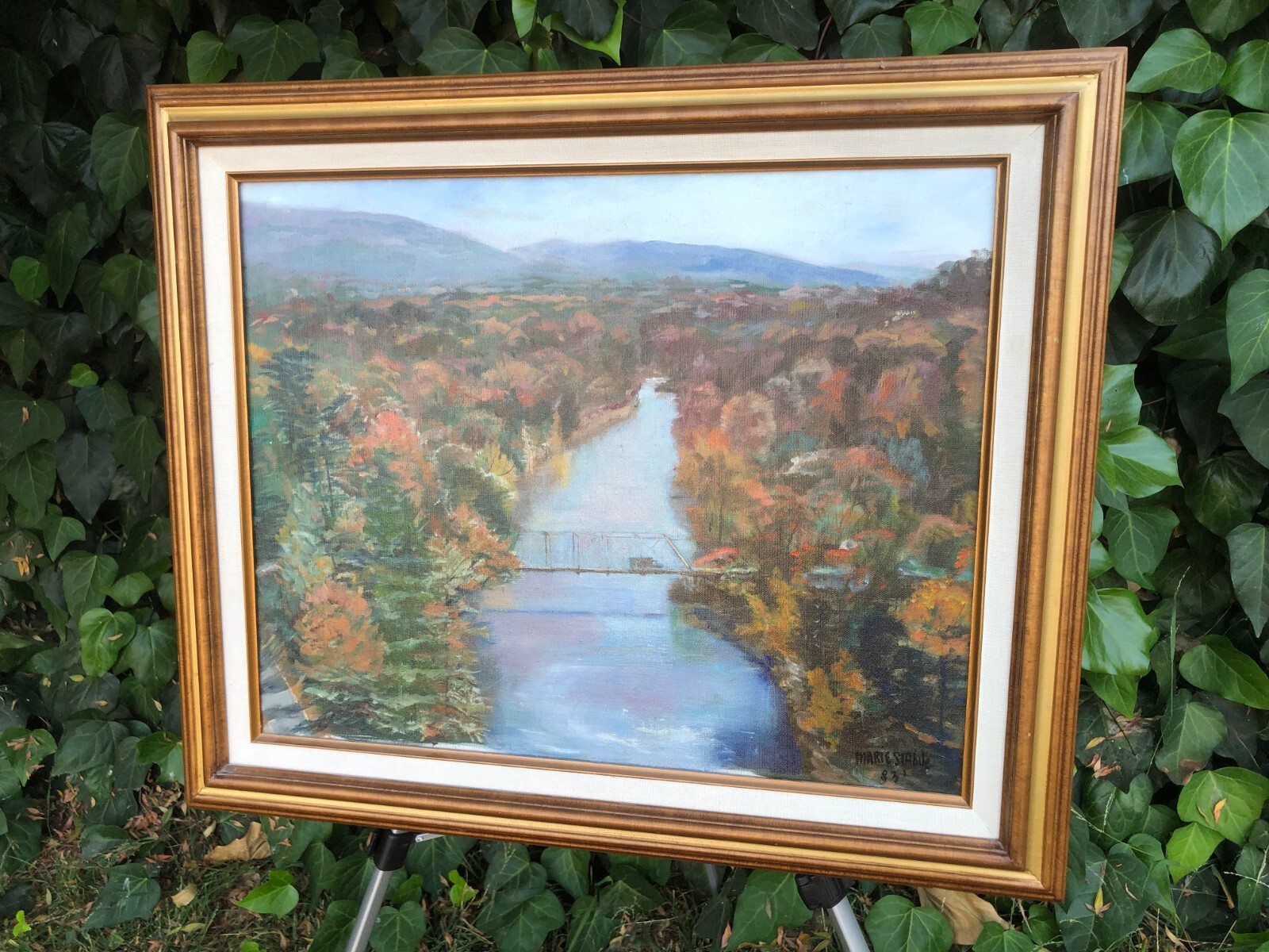 STABILE Original 1960s MODERN IMPRESSIONIST LANDSCAPE New England Bridge Listed Item image 5