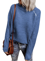 NWT BTFBM Women Casual Long Sleeve Quarter Zip Turtleneck Sweaters, Blue, Size M - £14.45 GBP