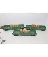 3 Lionel Postwar 6462-25 Green Gondola w/ 4 Barrels - $64.99